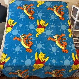 Vtg 90s Disney Winnie the Pooh Tigger Blue Sun Fleece Throw Blanket 46x63